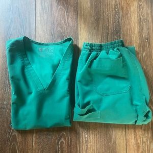 Figs scrubs set in hunter green